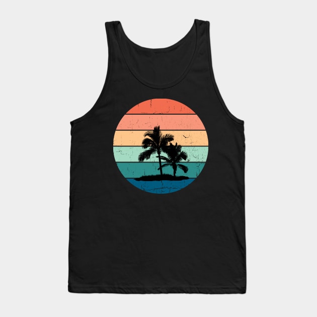 Retro Sunset with Palm Tree silhouette Tank Top by DyrkWyst